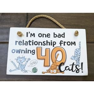 Made in USA bad relationship owning 40 cats wood hanging sign gift present